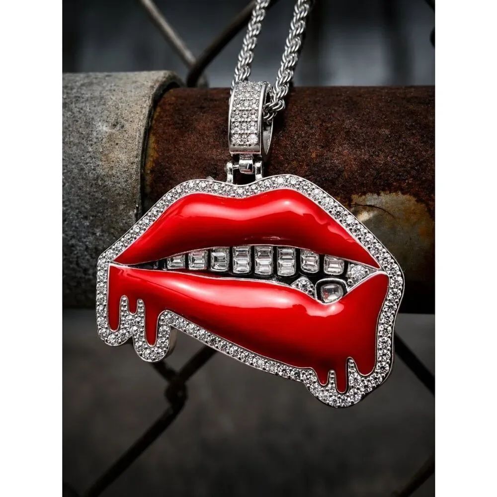 Stainless Steel Baguette Lips Necklace